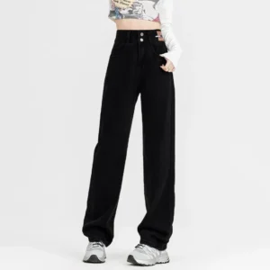 New Woman Korean Double Buckle Design Jeans Female Winter Snow Warm Thermal Plush Pants Girls Popular High Waist Denim Trousers